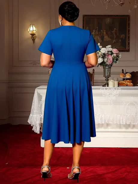 AOMEIDRESS Elegant A Line Midi Color Block Dress for Party Church