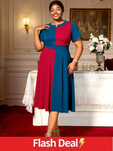 AOMEIDRESS Elegant A Line Midi Color Block Dress for Party Church