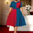 AOMEIDRESS Elegant A Line Midi Color Block Dress for Party Church PeacockBlue / S