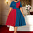 AOMEIDRESS Elegant A Line Midi Color Block Dress for Party Church PeacockBlue / S