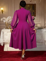 AOMEIDRESS Elegant A Line Midi Dress for Party Church Sheer Sleeve