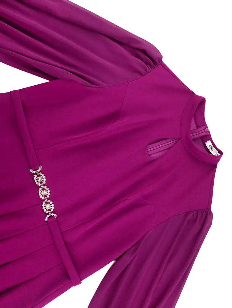 AOMEIDRESS Elegant A Line Midi Dress for Party Church Sheer Sleeve