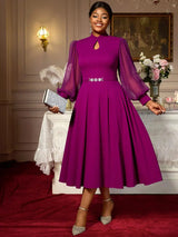 AOMEIDRESS Elegant A Line Midi Dress for Party Church Sheer Sleeve