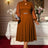 AOMEIDRESS Elegant A Line Midi Dress for Party Church Sheer Sleeve Brown / S