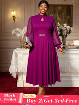 AOMEIDRESS Elegant A Line Midi Dress for Party Church Sheer Sleeve Purple / S