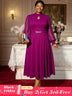 AOMEIDRESS Elegant A Line Midi Dress for Party Church Sheer Sleeve Purple / S