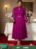 AOMEIDRESS Elegant A Line Midi Dress for Party Church Sheer Sleeve Purple / S