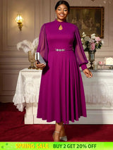 AOMEIDRESS Elegant A Line Midi Dress for Party Church Sheer Sleeve Purple / S