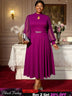 AOMEIDRESS Elegant A Line Midi Dress for Party Church Sheer Sleeve Purple / S