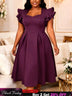 AOMEIDRESS Elegant A Line Midi Dress Sweetheart Neck Ruffle Sleeves - PurpleRed / L