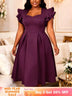 AOMEIDRESS Elegant A Line Midi Dress Sweetheart Neck Ruffle Sleeves - PurpleRed / L