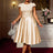 AOMEIDRESS Elegant A Line Midi Jacquard Wedding Dress Patchwork Satin Skirt Khaki / L
