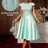 AOMEIDRESS Elegant A Line Midi Jacquard Wedding Dress Patchwork Satin Skirt LightGreen / S