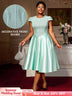 AOMEIDRESS Elegant A Line Midi Jacquard Wedding Dress Patchwork Satin Skirt LightGreen / S