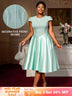 AOMEIDRESS Elegant A Line Midi Jacquard Wedding Dress Patchwork Satin Skirt LightGreen / S