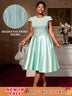 AOMEIDRESS Elegant A Line Midi Jacquard Wedding Dress Patchwork Satin Skirt LightGreen / S
