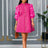 AOMEIDRESS Elegant A Line Mini Dress Folds Puff Sleeves Front Zipper Rose / S