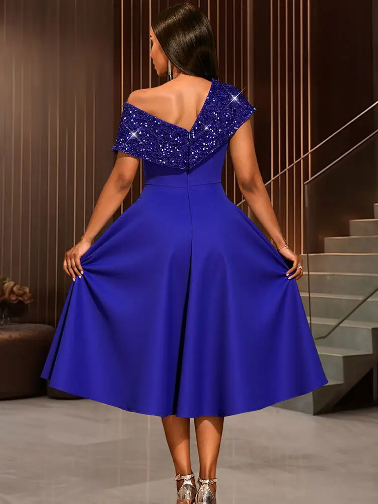 AOMEIDRESS Elegant A Line One Shoulder Sequins Dress for Party Evening