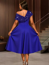 AOMEIDRESS Elegant A Line One Shoulder Sequins Dress for Party Evening