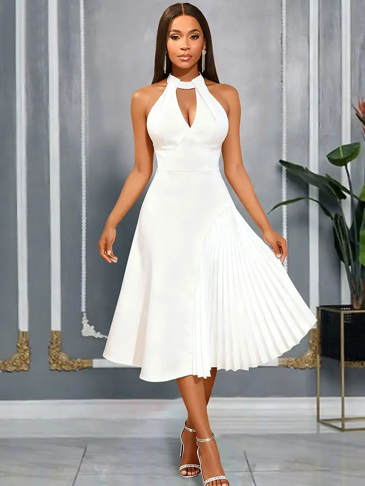 AOMEIDRESS Elegant A Line Pleated Dress Halter Neck for Party Wedding