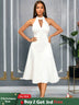 AOMEIDRESS Elegant A Line Pleated Dress Halter Neck for Party Wedding White / S