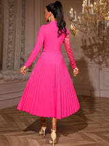 AOMEIDRESS Elegant A Line Pleated Dress Lace Long Sleeves Party Wear