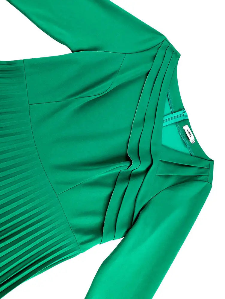 AOMEIDRESS Elegant A Line Pleated Dress Long Sleeve for Church Office