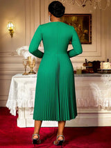AOMEIDRESS Elegant A Line Pleated Dress Long Sleeve for Church Office