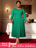 AOMEIDRESS Elegant A Line Pleated Dress Long Sleeve for Church Office Green / L