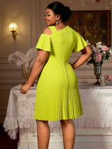 AOMEIDRESS Elegant A Line Pleated Dress One Shoulder Peplum Sleeves