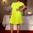 AOMEIDRESS Elegant A Line Pleated Dress One Shoulder Peplum Sleeves MustardGreen / L