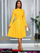 AOMEIDRESS Elegant A Line Pleated Dress Slash Neck Folds Party Gowns Yellow / S