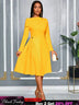 AOMEIDRESS Elegant A Line Pleated Dress Slash Neck Folds Party Gowns Yellow / S