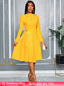 AOMEIDRESS Elegant A Line Pleated Dress Slash Neck Folds Party Gowns Yellow / S