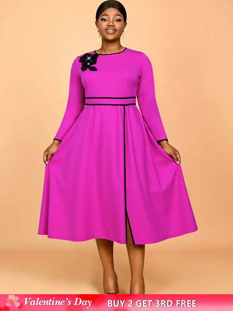 AOMEIDRESS Elegant A Line Pleated Dress with Applique for Party Church RO / S