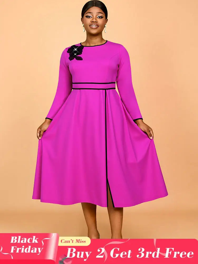 AOMEIDRESS Elegant A Line Pleated Dress with Applique for Party Church RO / S