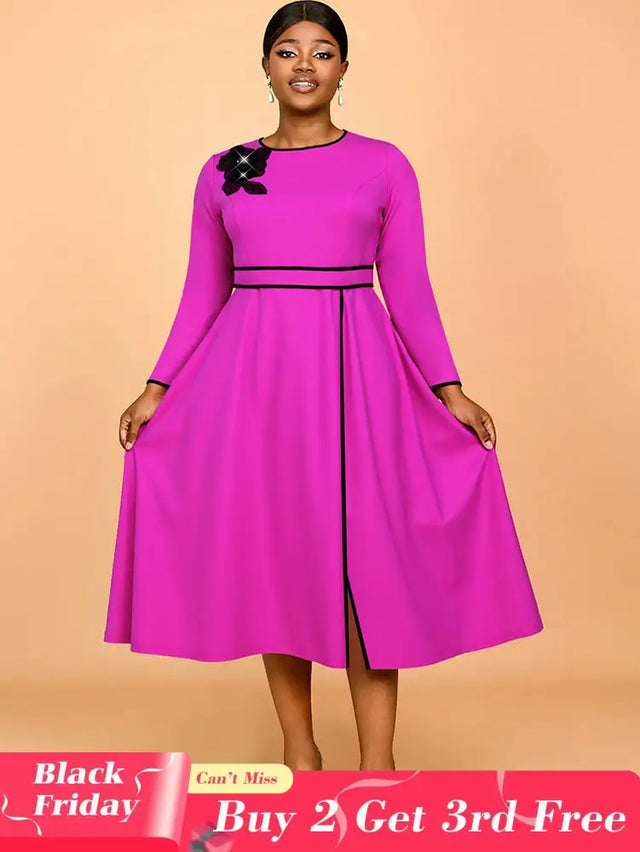 AOMEIDRESS Elegant A Line Pleated Dress with Applique for Party Church RO / S