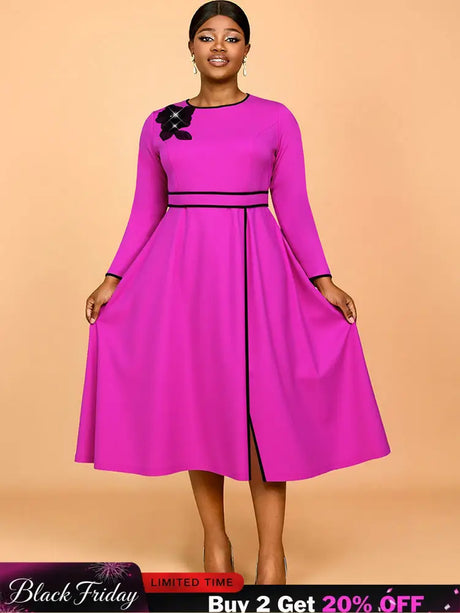 AOMEIDRESS Elegant A Line Pleated Dress with Applique for Party Church RO / S