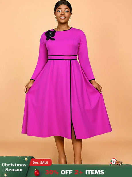 AOMEIDRESS Elegant A Line Pleated Dress with Applique for Party Church RO / S