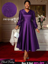 AOMEIDRESS Elegant A Line Pleated Jacquard Party Wedding Guest Dress DarkPurple / S