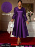 AOMEIDRESS Elegant A Line Pleated Jacquard Party Wedding Guest Dress DarkPurple / S