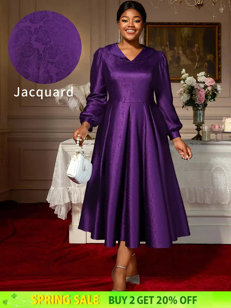 AOMEIDRESS Elegant A Line Pleated Jacquard Party Wedding Guest Dress DarkPurple / S