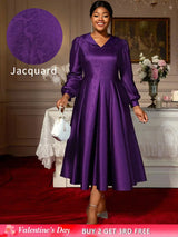 AOMEIDRESS Elegant A Line Pleated Jacquard Party Wedding Guest Dress DarkPurple / S