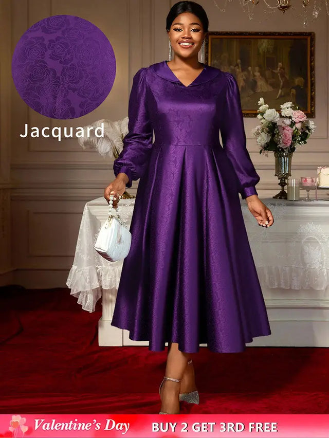 AOMEIDRESS Elegant A Line Pleated Jacquard Party Wedding Guest Dress DarkPurple / S