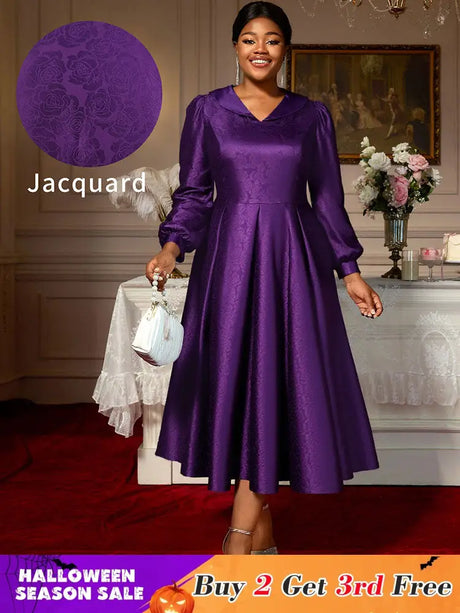 AOMEIDRESS Elegant A Line Pleated Jacquard Party Wedding Guest Dress DarkPurple / S