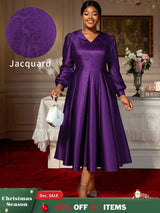 AOMEIDRESS Elegant A Line Pleated Jacquard Party Wedding Guest Dress DarkPurple / S