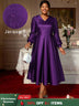 AOMEIDRESS Elegant A Line Pleated Jacquard Party Wedding Guest Dress DarkPurple / S