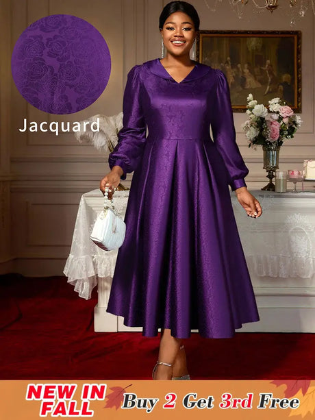 AOMEIDRESS Elegant A Line Pleated Jacquard Party Wedding Guest Dress DarkPurple / S