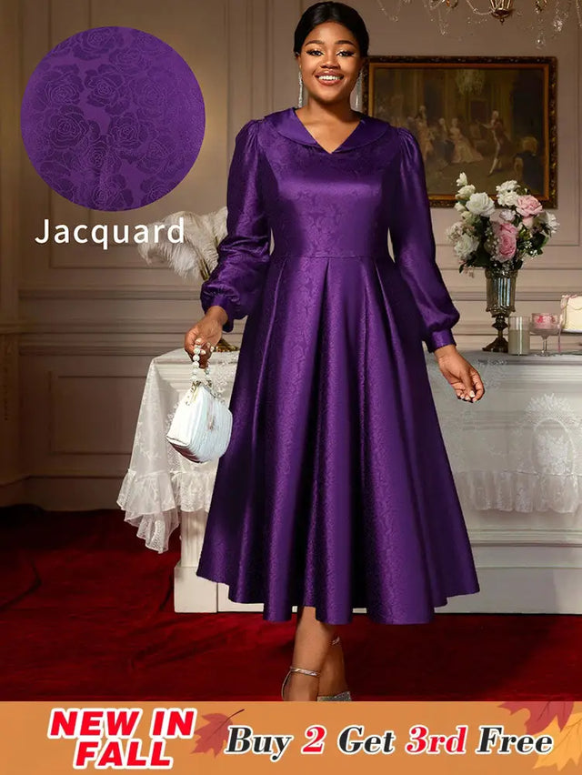 AOMEIDRESS Elegant A Line Pleated Jacquard Party Wedding Guest Dress DarkPurple / S