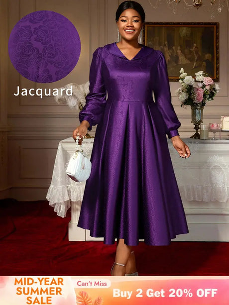 AOMEIDRESS Elegant A Line Pleated Jacquard Party Wedding Guest Dress DarkPurple / S
